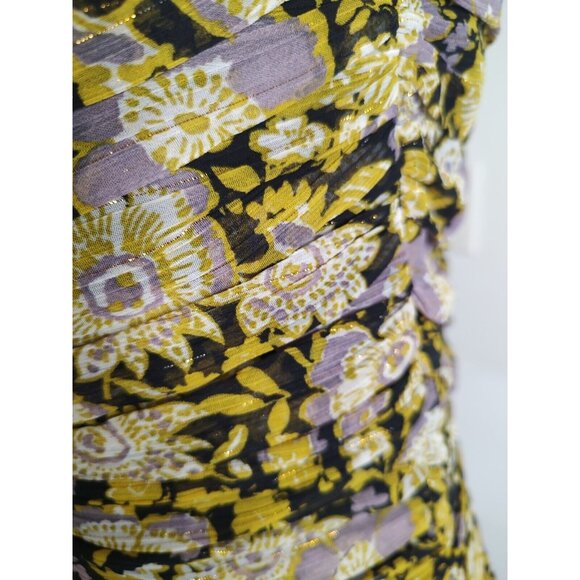 ZARA One Shoulder Mini Dress Draped  Floral Yellow Metallic Cocktail - Picture 9 of 11